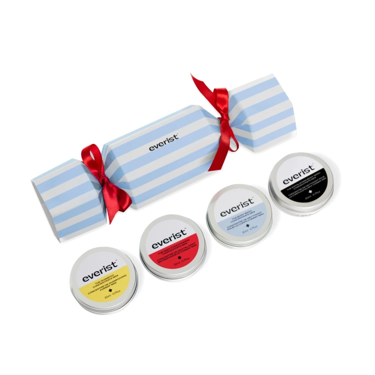 Everist holiay bonbon package of shampoo, conditioner and other toiletries