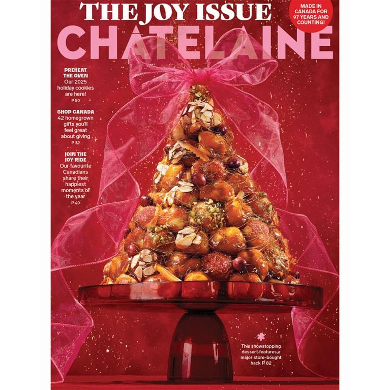 The December cover of Chatelaine, featuring a Christmas tree-shaped croquembouche, used in a post on best black friday christmas deals.