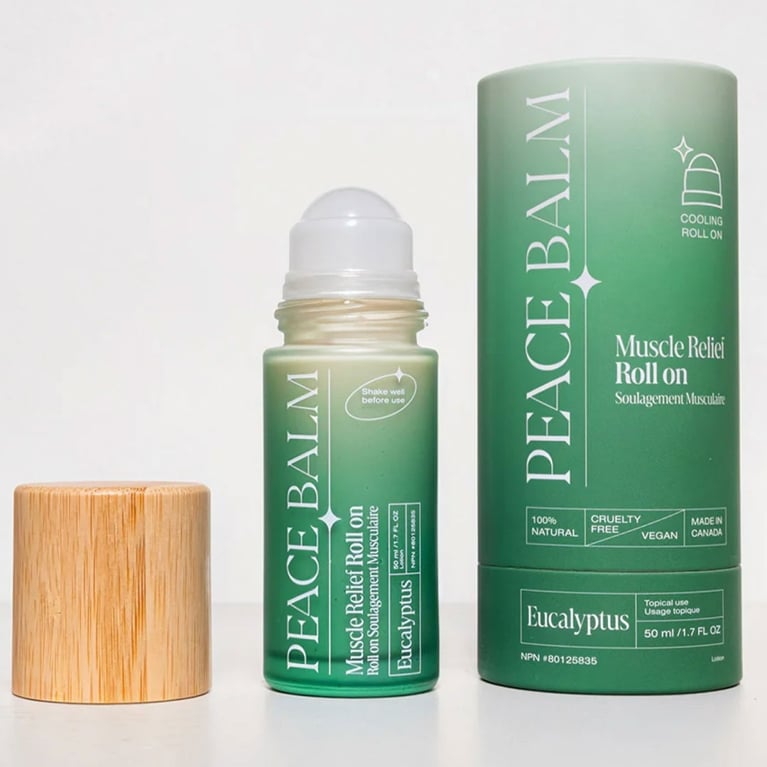 A green muscle rub roller from The Peace Lab in a post about best black friday deals canada