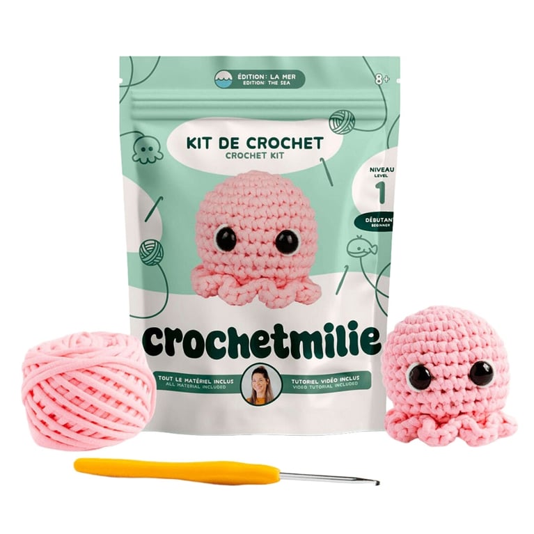 A pink crochet octopus from the Crochetmilie Crochet Kit for an article about the best self-care gifts for pampering for the holidays.