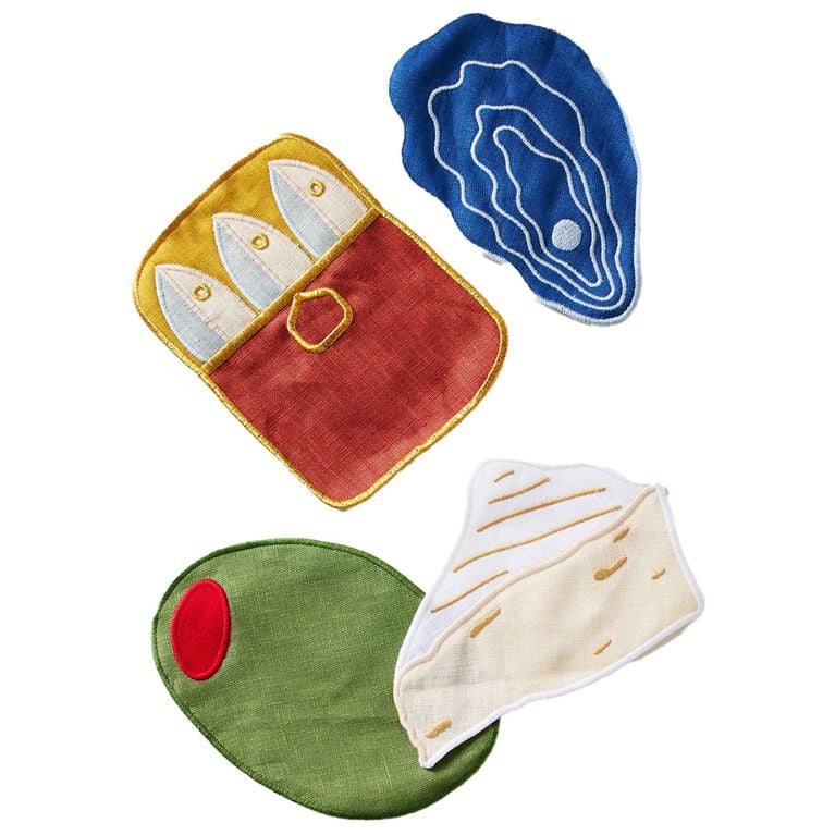 A set of food-shaped Novelty Piecework Linen Cocktail Napkins for an article about the best stocking stuffers ideas for the holidays.