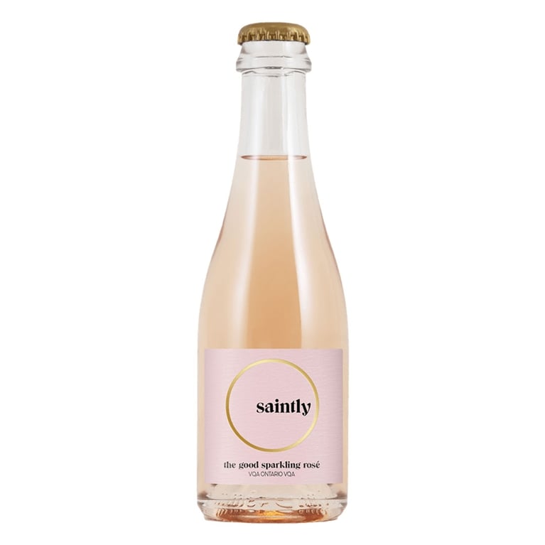 A mini bottle of Saintly The Good Sparkling Rosé for an article about the best stocking stuffers ideas for the holidays.