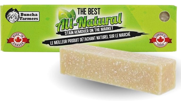 A Buncha Farmers stain remover stick with a green box