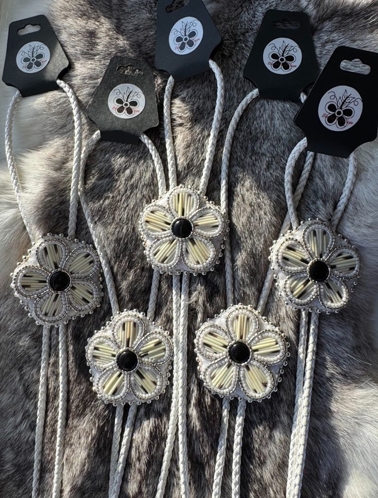 Indigenous Bijoux' beaded porcupine quill bolo ties