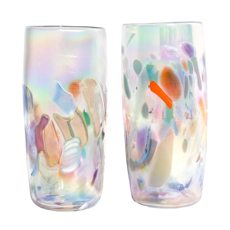 Two pastel specked glasses from the one of a kind christmas show.