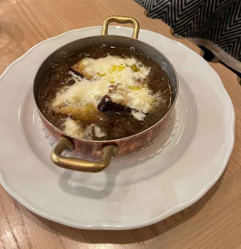 carabaccia (Tuscan onion soup, garnished with straciatella) at the Royal Hotel