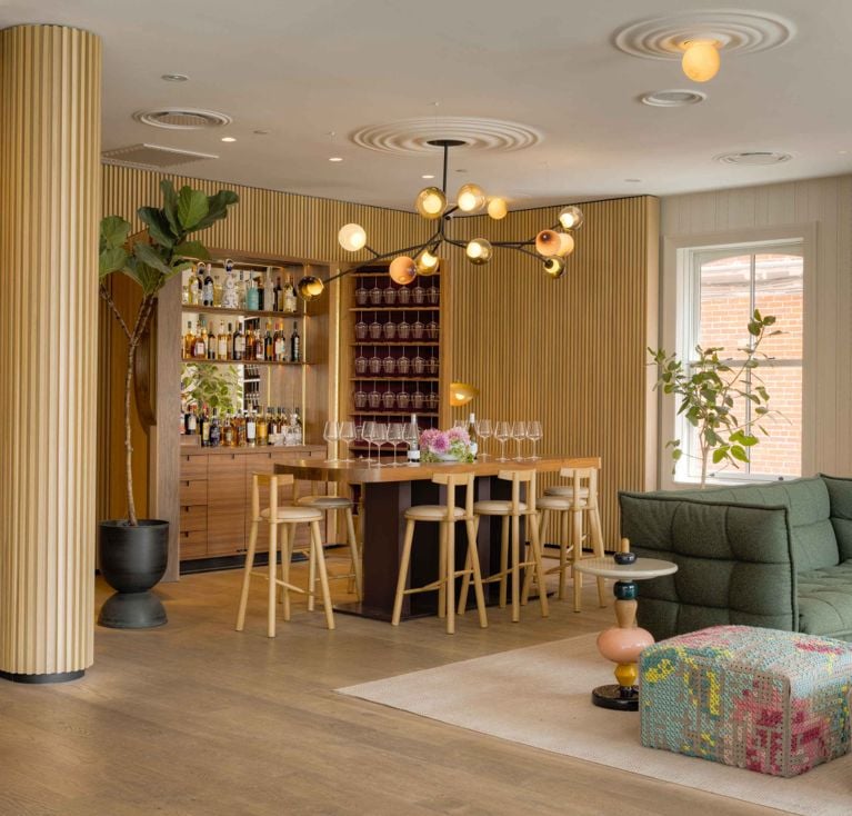 The interior of the lobby at the Royal Hotel