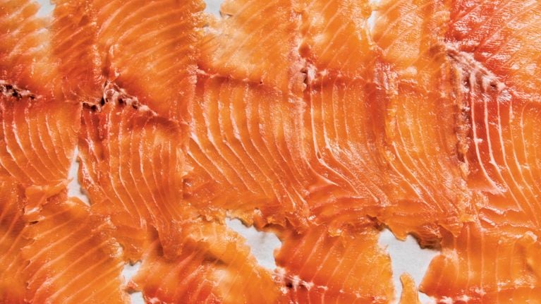 A close-up shot of slices of smoked salmon in a post about arthurs nosh bar.