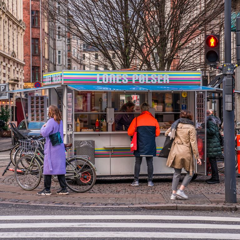 A hot-dog stand for an article about what to do in Copenhagen.