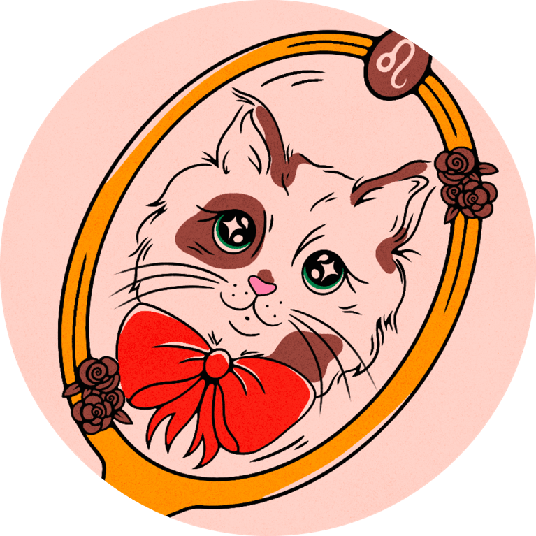 An illustration of a cart looking in a mirror to denote the Leo sign, used in a 2026 horoscopes post.