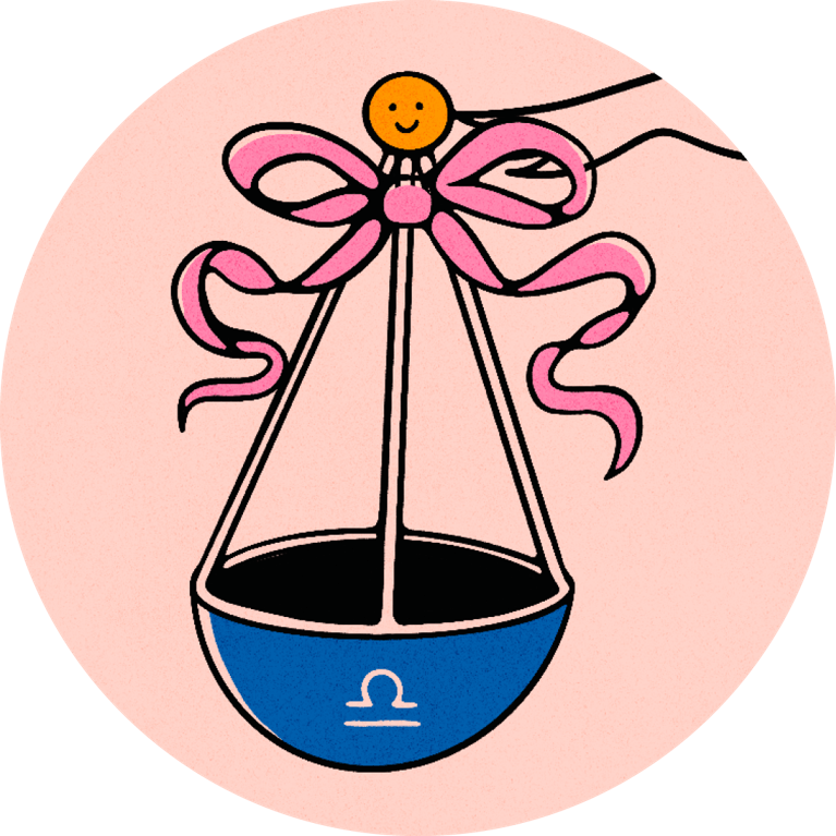 An illustration of a scale to denote the Libra sign, used in a 2026 horoscopes post.