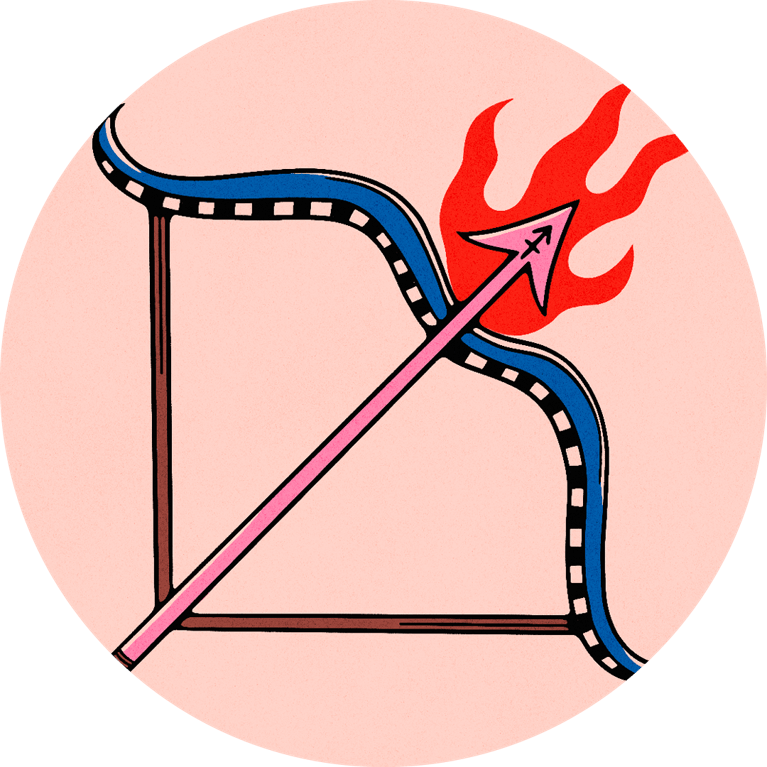 An illustration of a bow and arrow the Sagittarius sign, used in a 2026 horoscopes post.