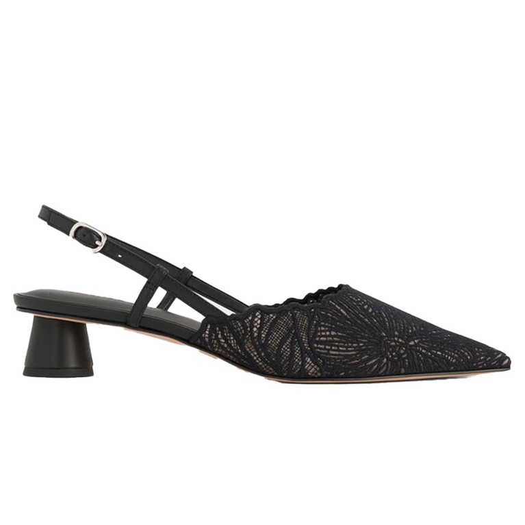 A black lace Charles & Keith Meja Floral Pointed-Toe Slingback Pump for an article about the best kitten heels for winter.