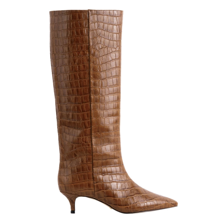 A brown croc L'Intervalle Rynn Boot for an article about the best kitten heels for winter.