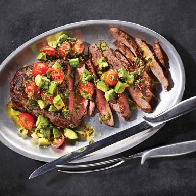 Grilled Flank Steak with Fresh Avocado & Herb Salsa
