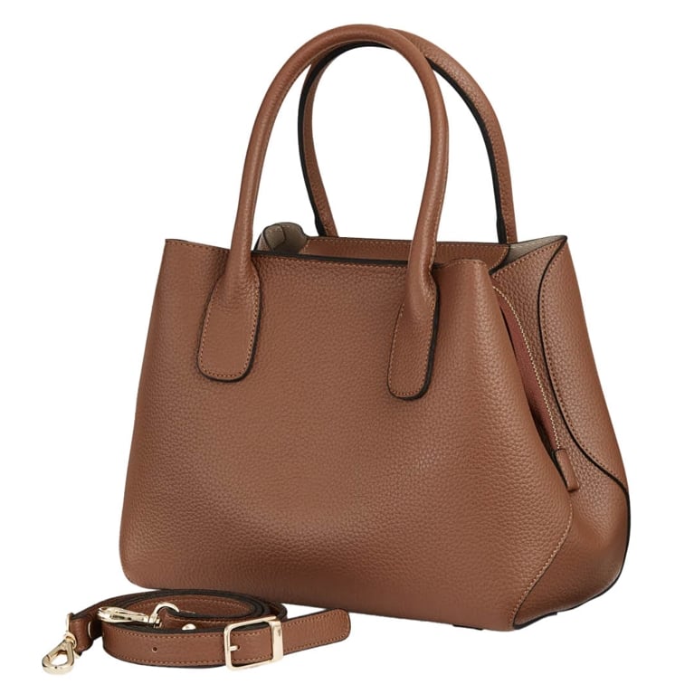Photo of a caramel brown top handled purse