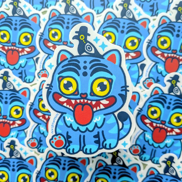 Image of an animated blue tiger sticker.