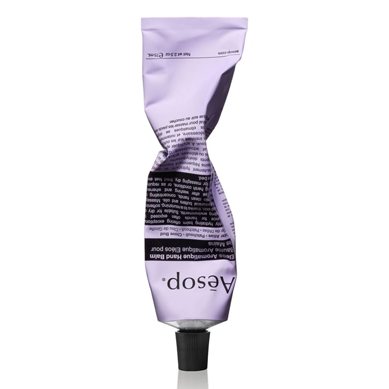 A purple Aesop Eleos Aromatique Hand Balm for a round-up of Valentine's Day gift ideas.