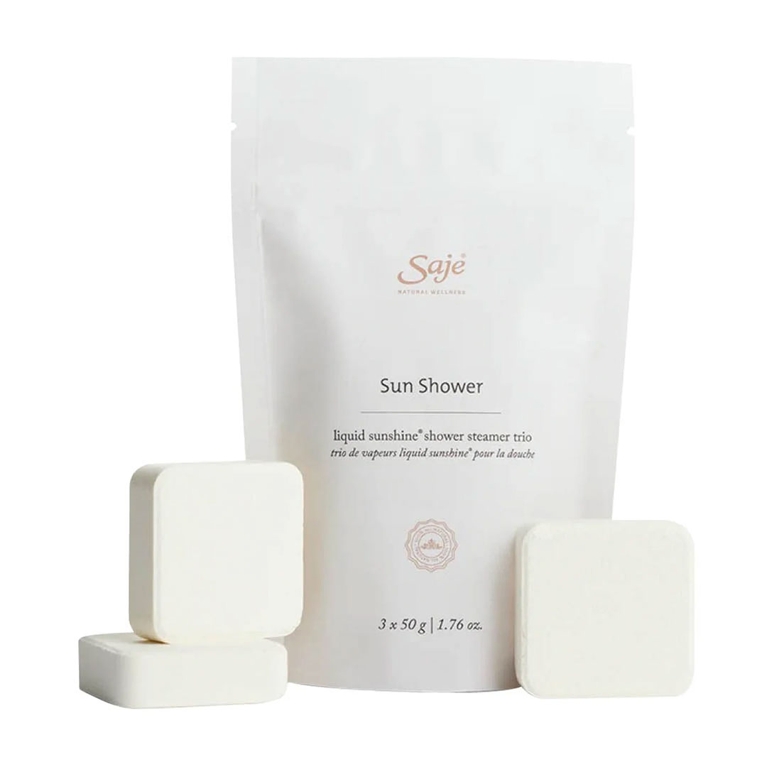 A Saje Sun Shower Liquid Sunshine Shower Steamer Trio for a round-up of Valentine's Day gift ideas under $50.
