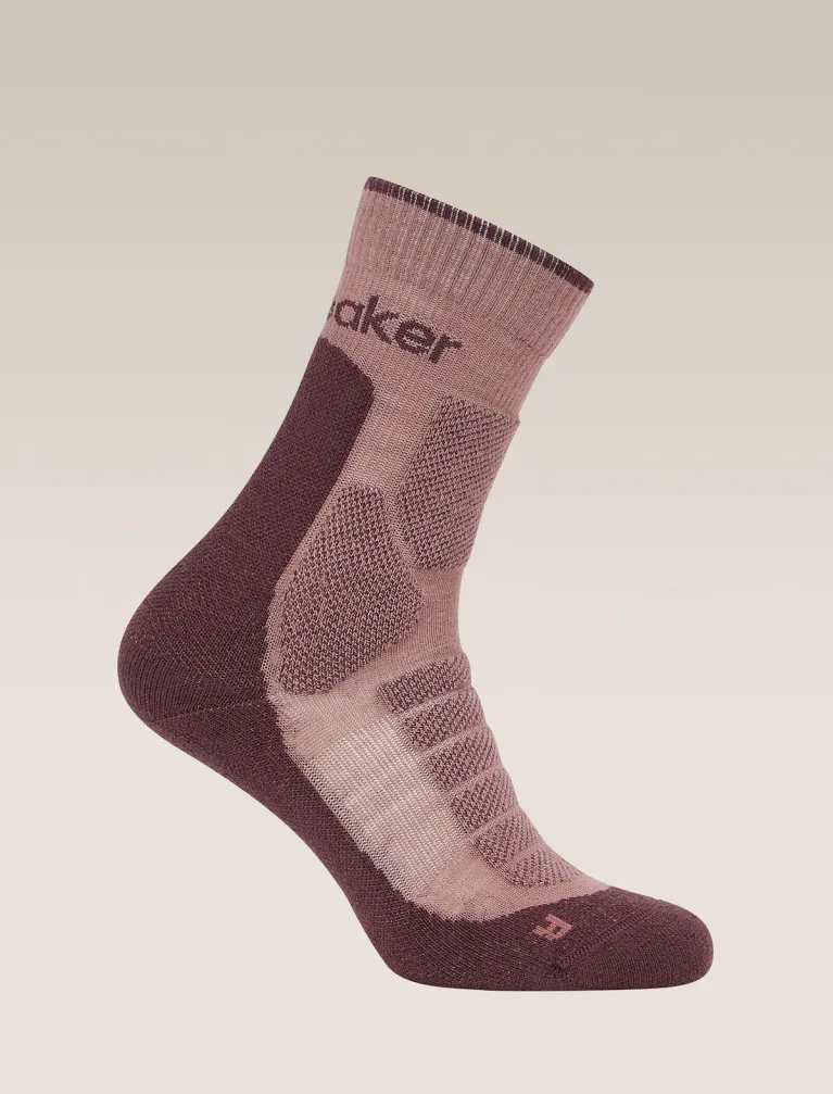 A pair of pink and maroon hiking socks from Icebreaker in a post about winter walking.