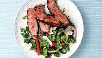 Lemony Seared T-Bone Steak With Kale Sauté