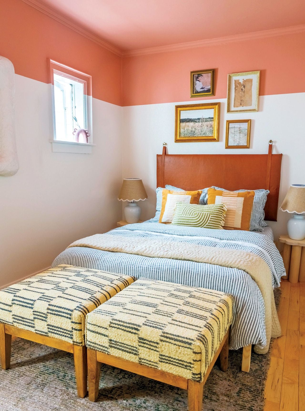 A painted ceiling in a bedroom by decor expert Alexandra Gater for an article about easy DIY home decor projects.