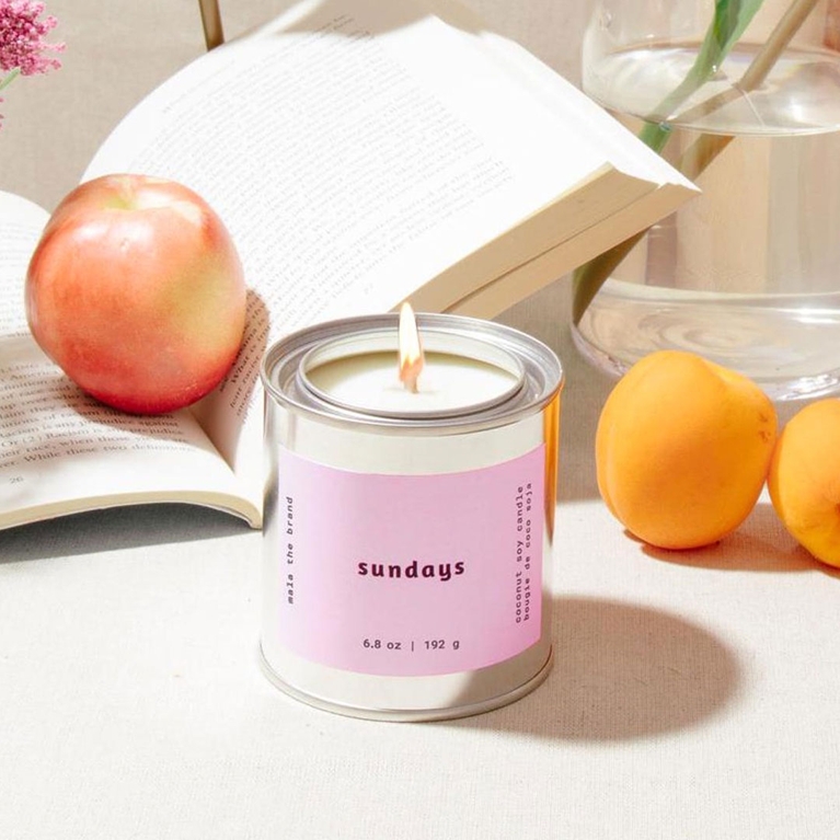A Sundays candle from Mala the Brand for an article about Etsy breakup registry gifts.