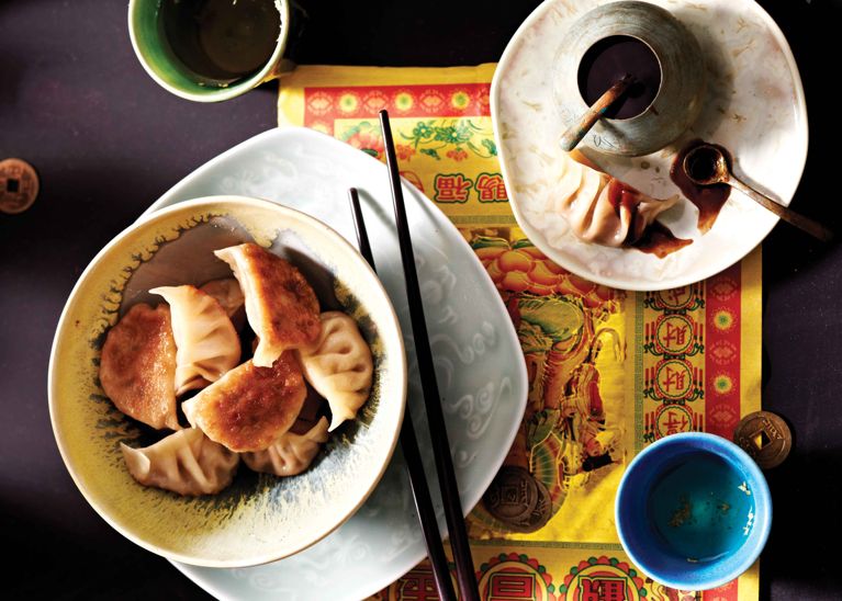A bowl of homemade dumplings, used in a post on homemade dumpling wrappers.