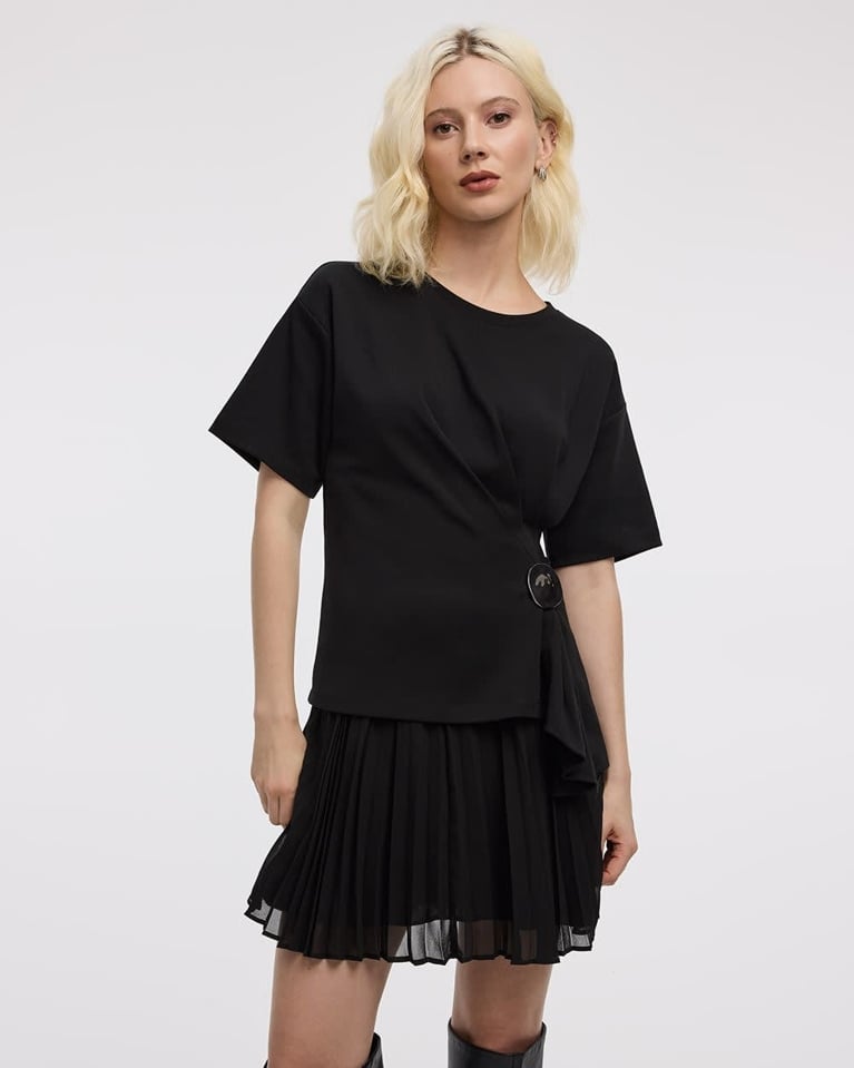 Reitmans Winter Clearance: Reitmans Short-Sleeve Crew-Neck Top with Cinched Waist