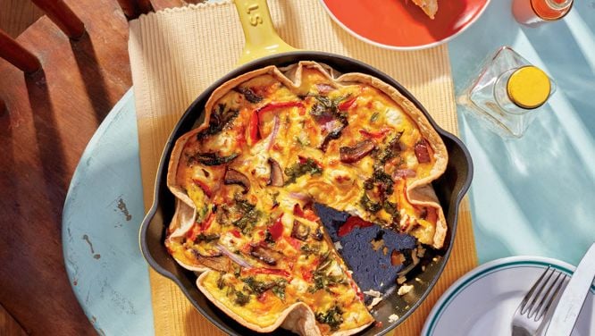 High-Protein Mushroom, Pepper, Kale And Goat Cheese Quiche
