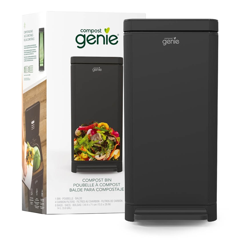 A black Compost Genie compost bin for an article about our editors best purchases in March 2026.