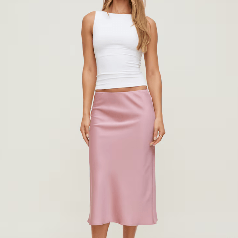 Canadian Midi Skirts: Dynamite Delila Satin Midi Skirt