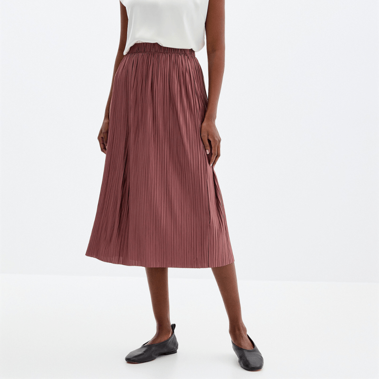 Canadian Midi Skirts: Simons Contemporaine Pleated Satiny Skirt
