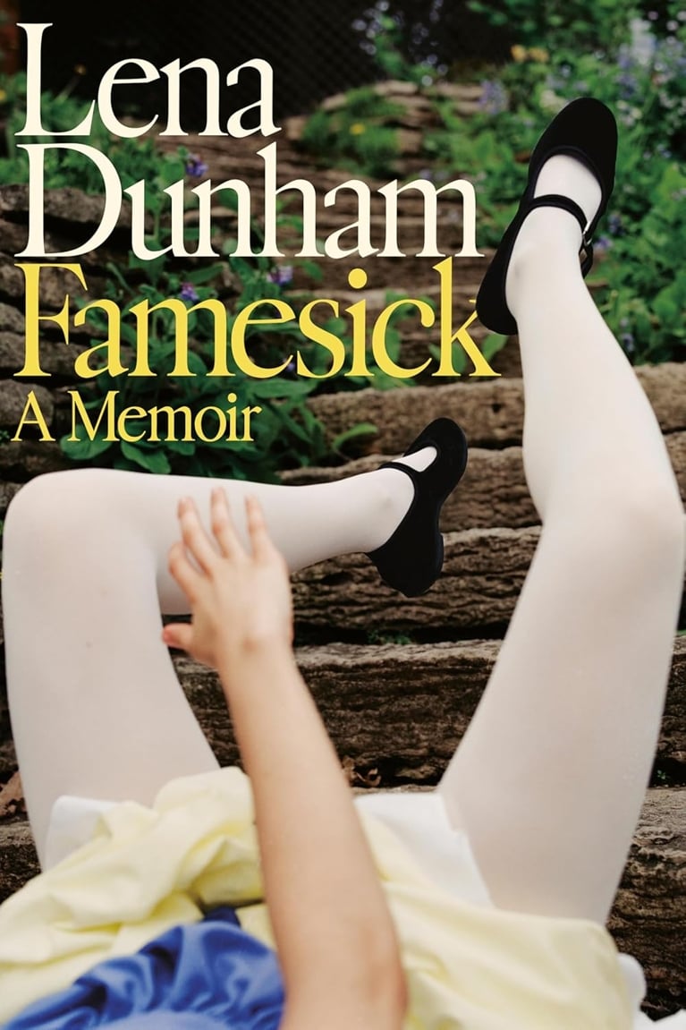 The cover of Lena Dunham's Famesick, feauring a women's legs in white tights.