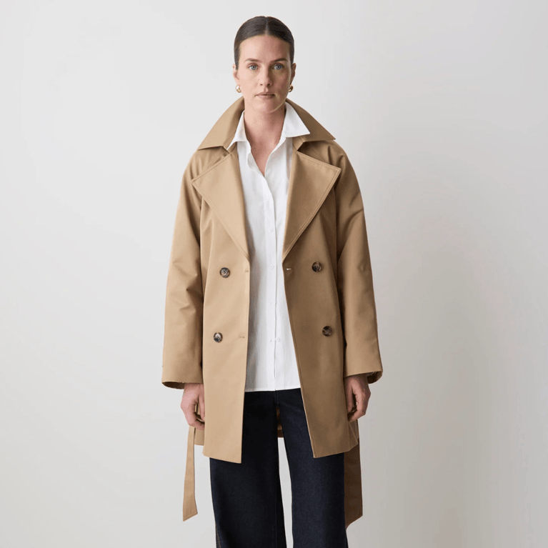 RW&CO Double-Breasted Twill Trench Coat With Belt