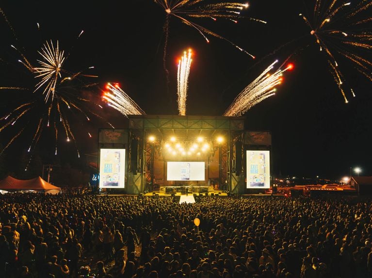 A photo of fireworks over a concert stage at Sommo Fest, used in a post on what to do in Prince Edward Island