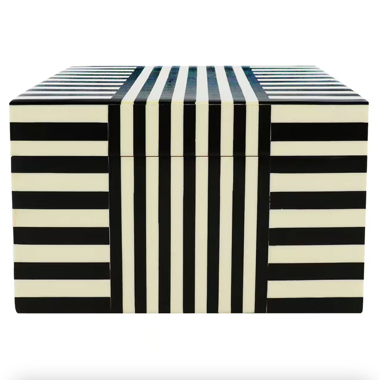 A black and white striped box from the Michaels Jonathan Adler collection.
