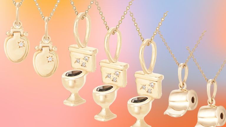 A series of gold toilet seat charms from Bluboho.