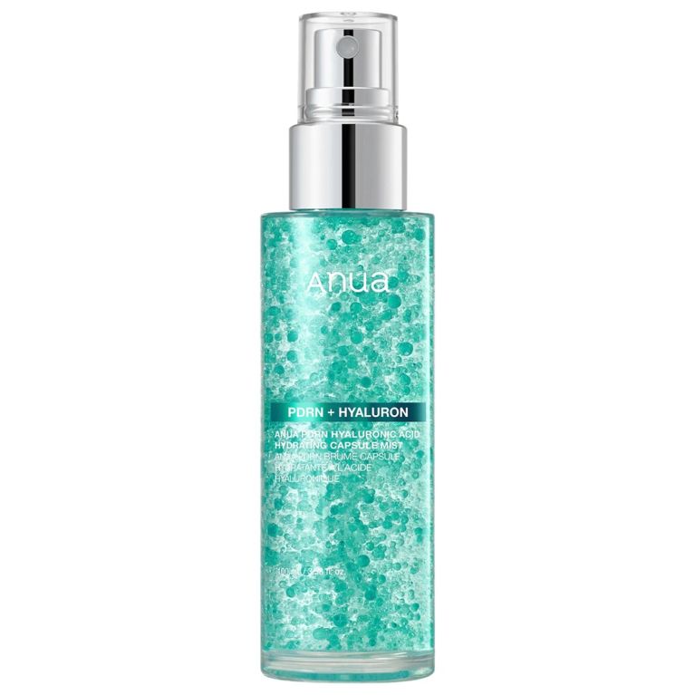A 100ml bottle of Anua PDRN Hyaluronic Acid Hydrating Capsule Mist for an article about everything you need to know about hyaluronic acid