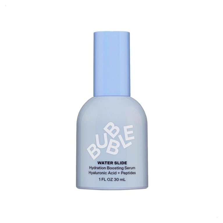 A 30ml bottle of Bubble Water Slide Hydration Boosting Serum Hyaluronic Acid and Peptides for an article about everything you need to know about hyaluronic acid