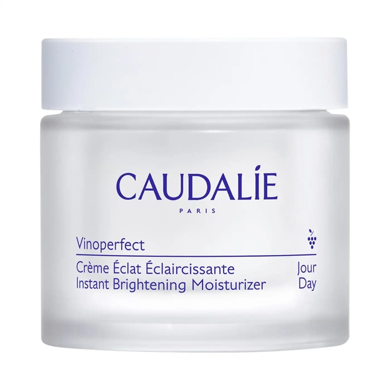 A container of the Caudalie Vino Perfect Instant Brightening Moisturizer for an article for an article about everything you need to know about hyperpigmentation