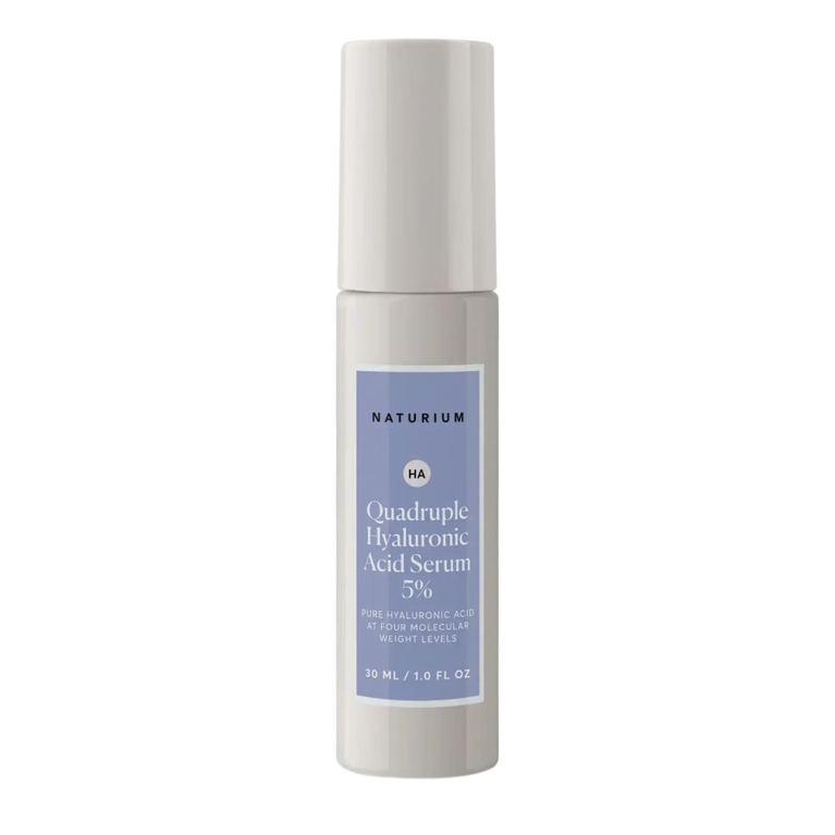 A 30ml bottle of Naturium Quadruple Hyaluronic Acid Serum 5% for an article about everything you need to know about hyaluronic acid