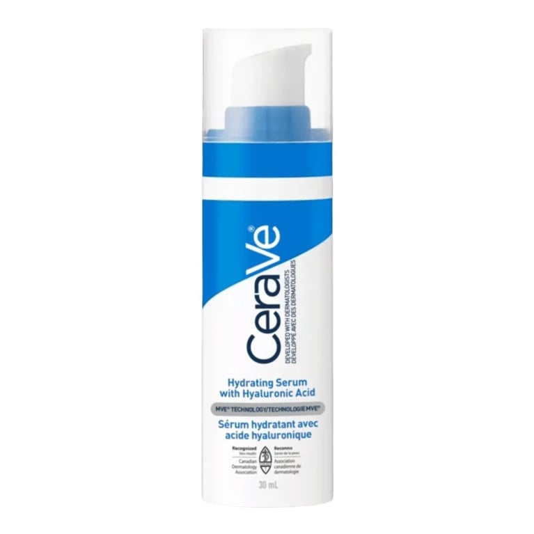 A 30ml bottle of CeraVe Hydrating Serum with Hyaluronic Acid for an article about everything you need to know about hyaluronic acid