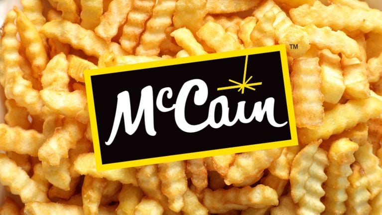 A background of crinkle cut fries with the mccain logo on top in a post about eleanor mccain lawsuit.