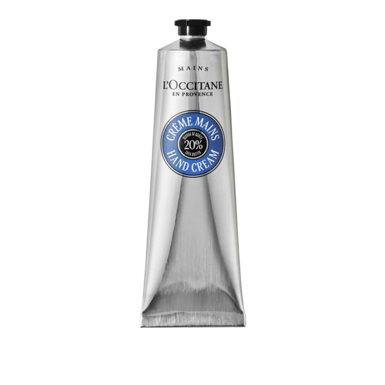 A tube of L’Occitane en Provence Shea Butter Hand Cream for an article about the best french drugstore beauty products you can purchase in Canada