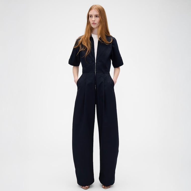 Gap x Victoria Beckham Collection 2026 navy barrel-leg jumpsuit
