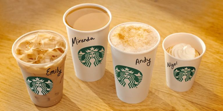 Four Starbucks cups from the Starbucks Devil Wears Prada