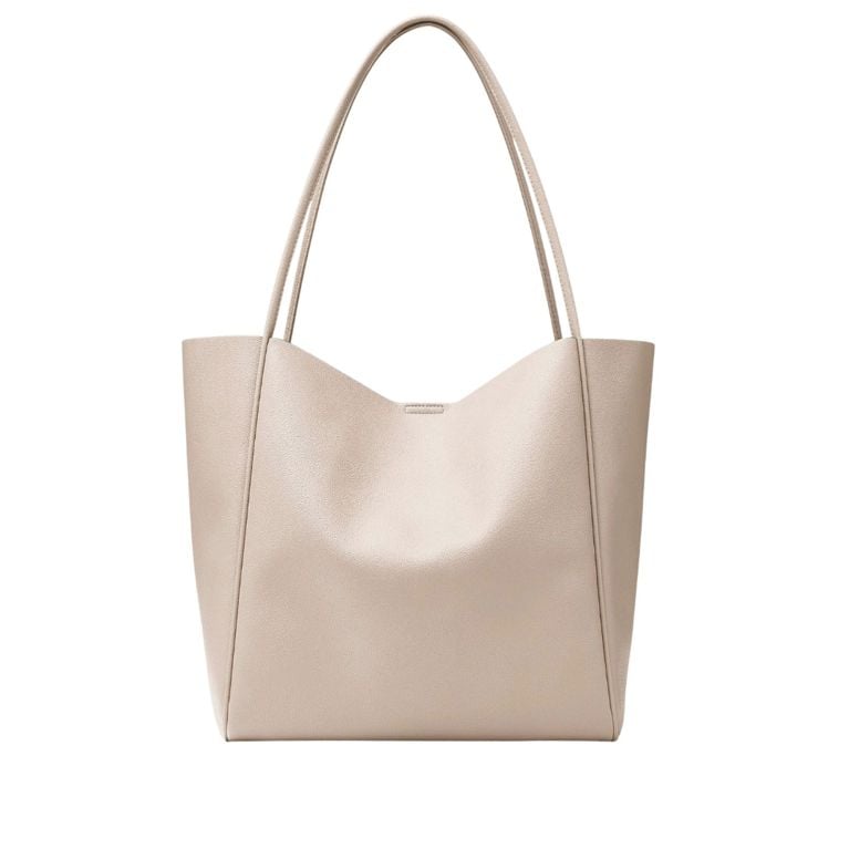 A Simons Soft Square Tote Bag in the shade Beige for an article about 12 structured tote styles that do it all