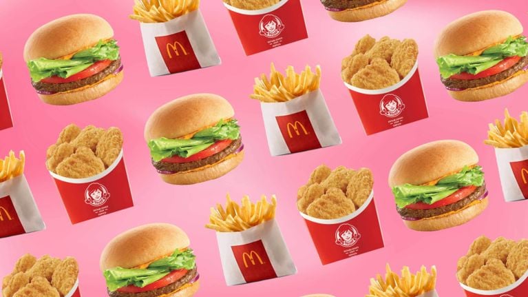 A burger, fish fillet, nuggest, a drink and fries from McDonalds in a post about $5 meal deals.
