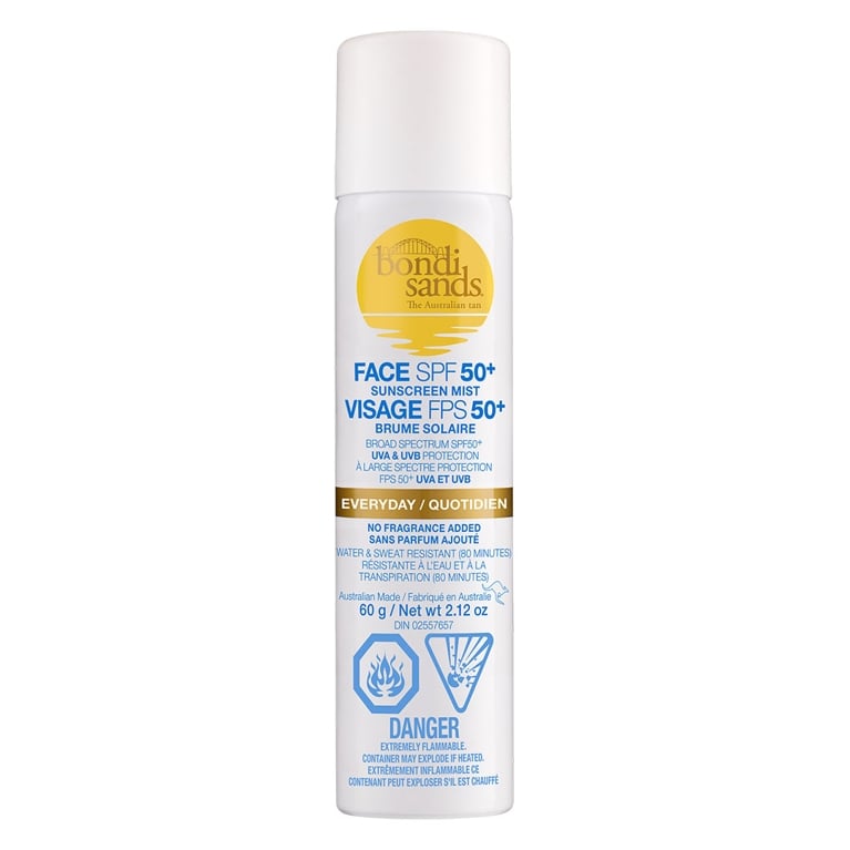 A tube of Bondi Sands SPF 50+ Everyday Sunscreen Face Mist for an article about the best sunscreens for face.